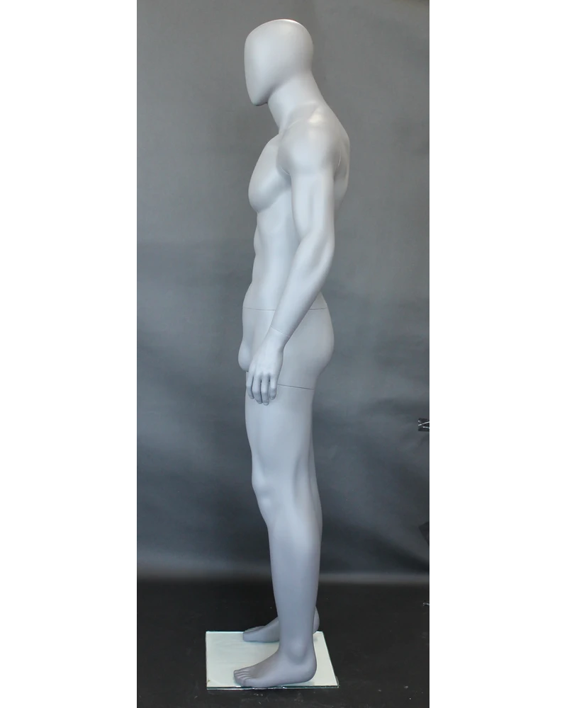 Athletic arms-at-sides egghead male mannequin in matte grey, SFM53E-GR