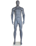Tall athletic arms-at-sides egghead male mannequin in matte grey, SFM52E-GR