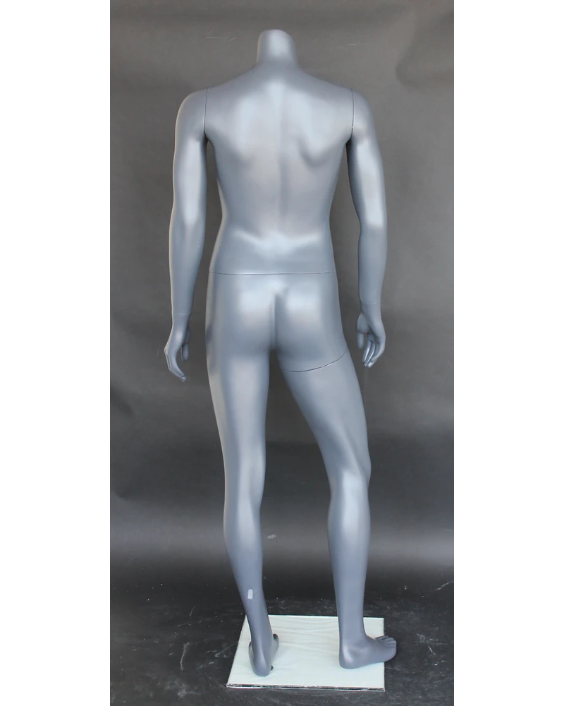 Arms-at-sides 5 ft athletic headless female mannequin in matte grey, STB-1FH-MG