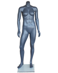 Arms-at-sides 5 ft athletic headless female mannequin in matte grey, STB-1FH-MG