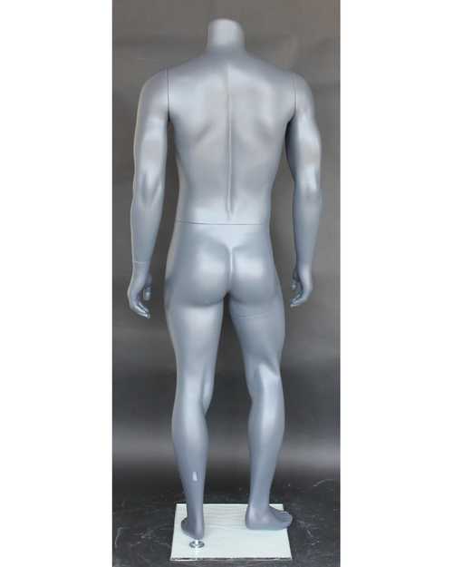 Athletic headless male mannequin in matte grey, STB-1MH-MG