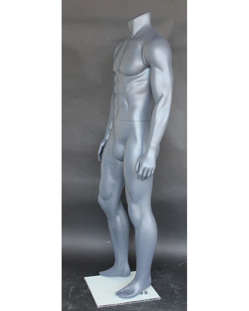Athletic headless male mannequin in matte grey, STB-1MH-MG