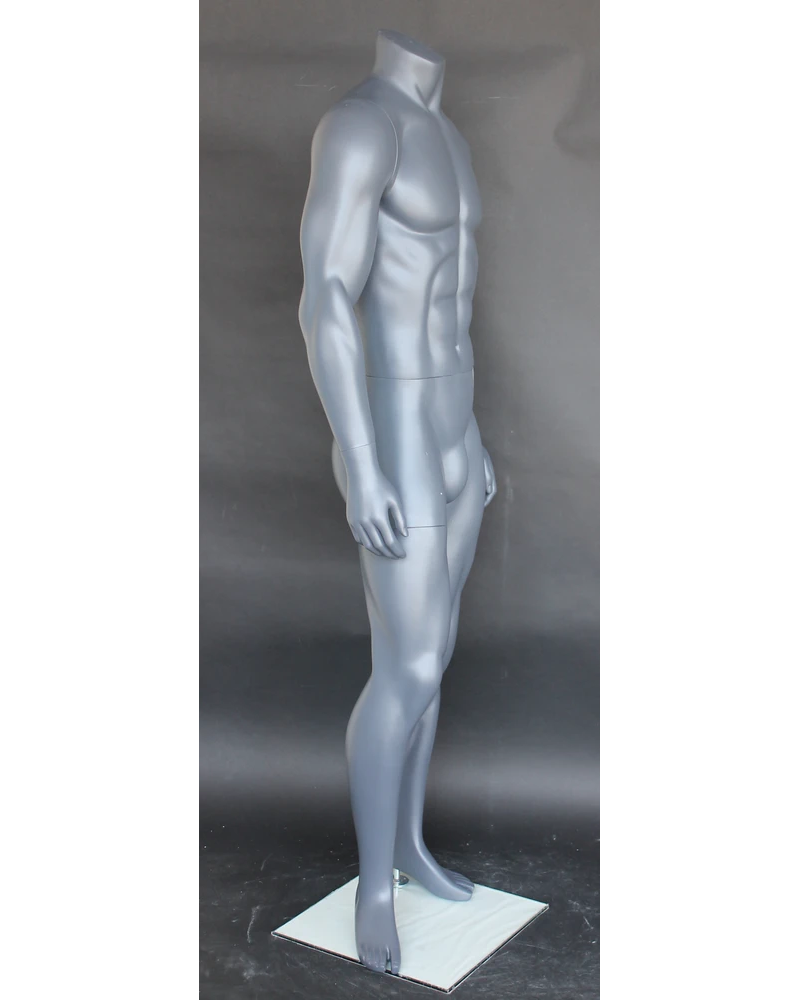Athletic headless male mannequin in matte grey, STB-1MH-MG