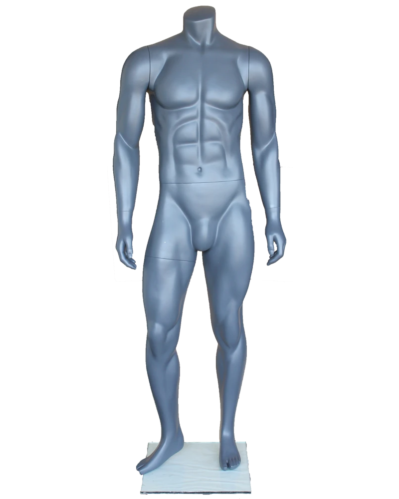 Athletic headless male mannequin in matte grey, STB-1MH-MG
