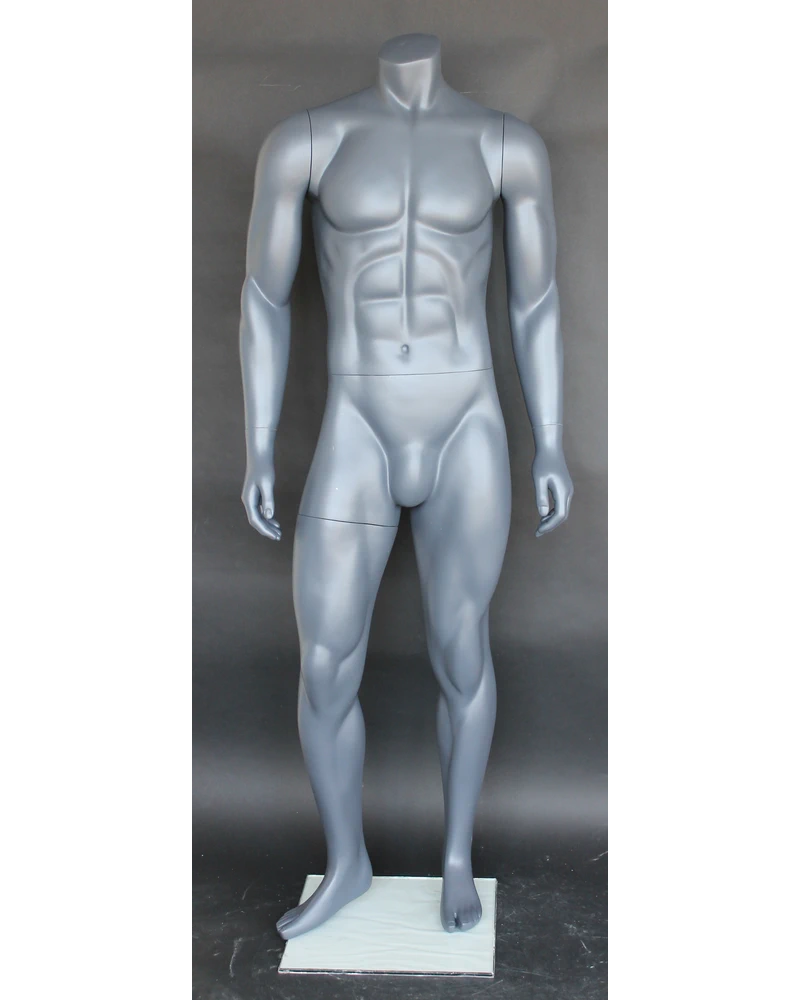 Athletic headless male mannequin in matte grey, STB-1MH-MG