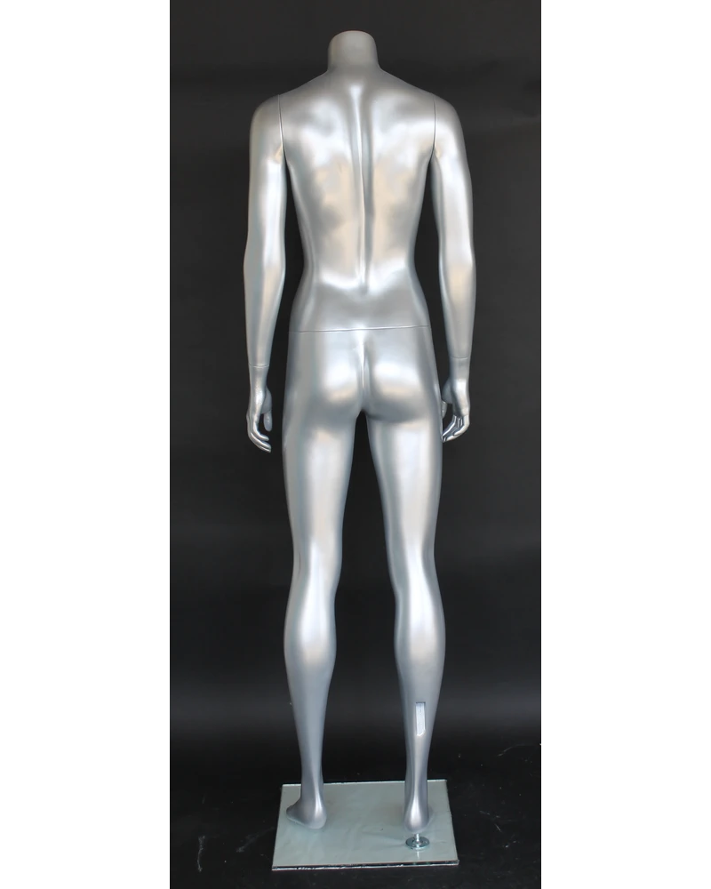 Athletic arms-at-sides headless female mannequin in matte silver, STW101-ST
