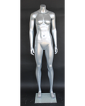 Athletic arms-at-sides headless female mannequin in matte silver, STW101-ST