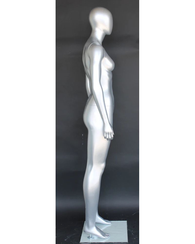 Athletic egghead female mannequin in matte silver, SFW51E-ST