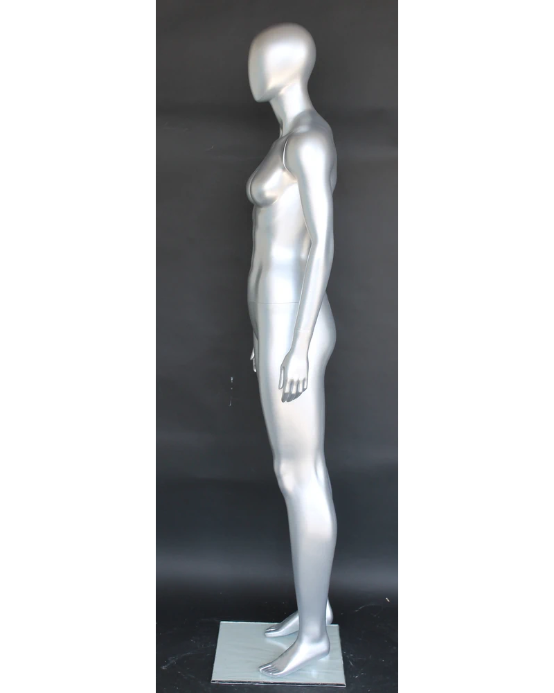 Athletic egghead female mannequin in matte silver, SFW51E-ST