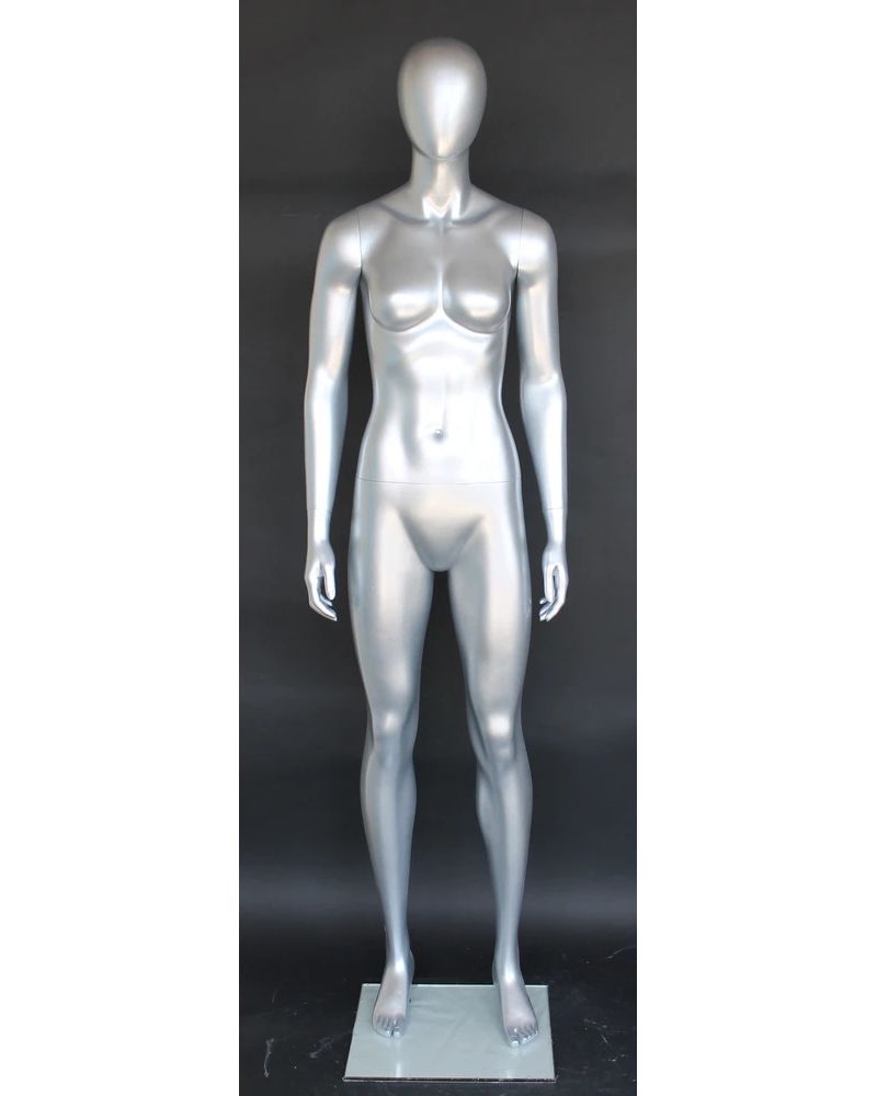 Athletic egghead female mannequin in matte silver, SFW51E-ST