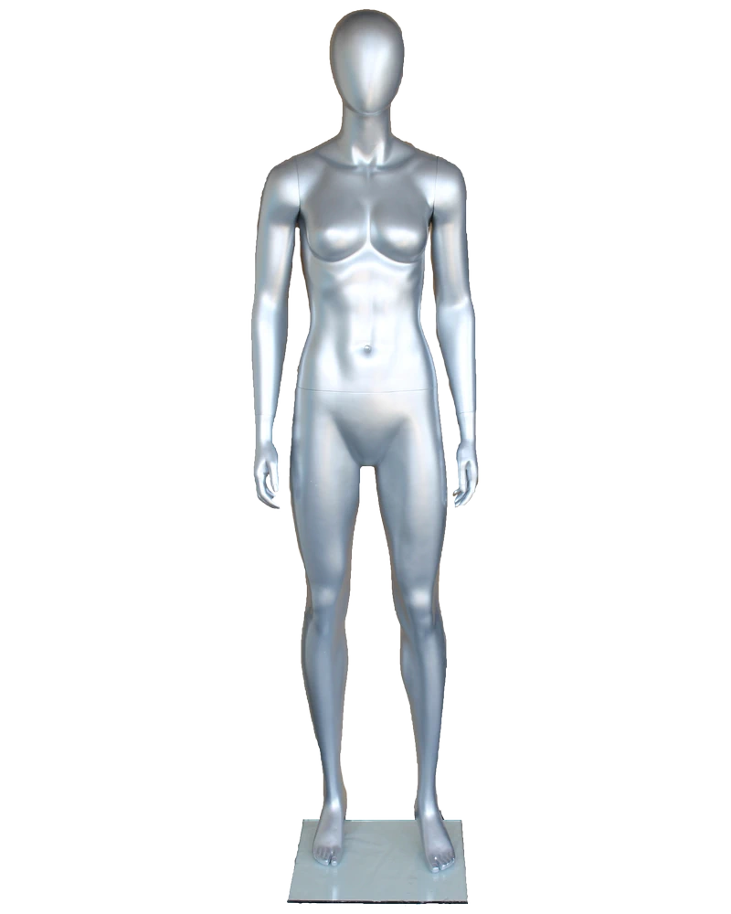 Athletic egghead female mannequin in matte silver, SFW51E-ST