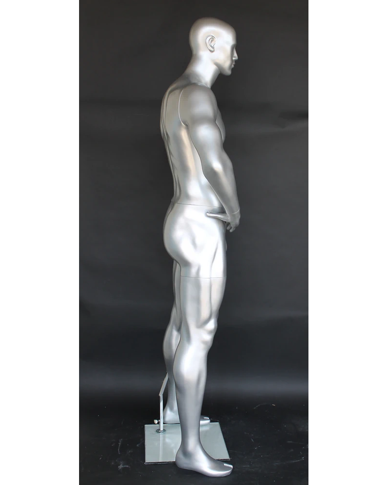 Hands-on-hips athletic featured-face football male mannequin in matte silver, SFB1-ST