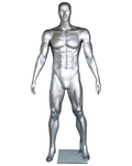 Relaxed-stance athletic featured-face football male mannequin in matte silver, SFB2-ST