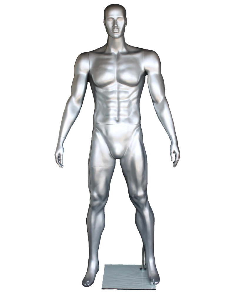 Relaxed-stance athletic featured-face football male mannequin in matte silver, SFB2-ST