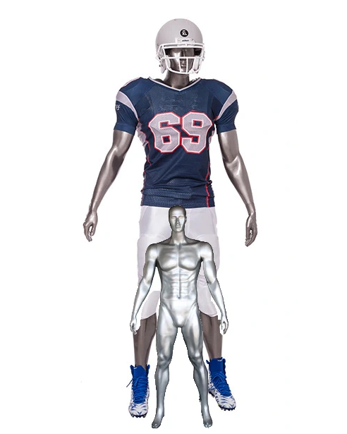 Relaxed-stance athletic featured-face football male mannequin in matte silver, SFB2-ST