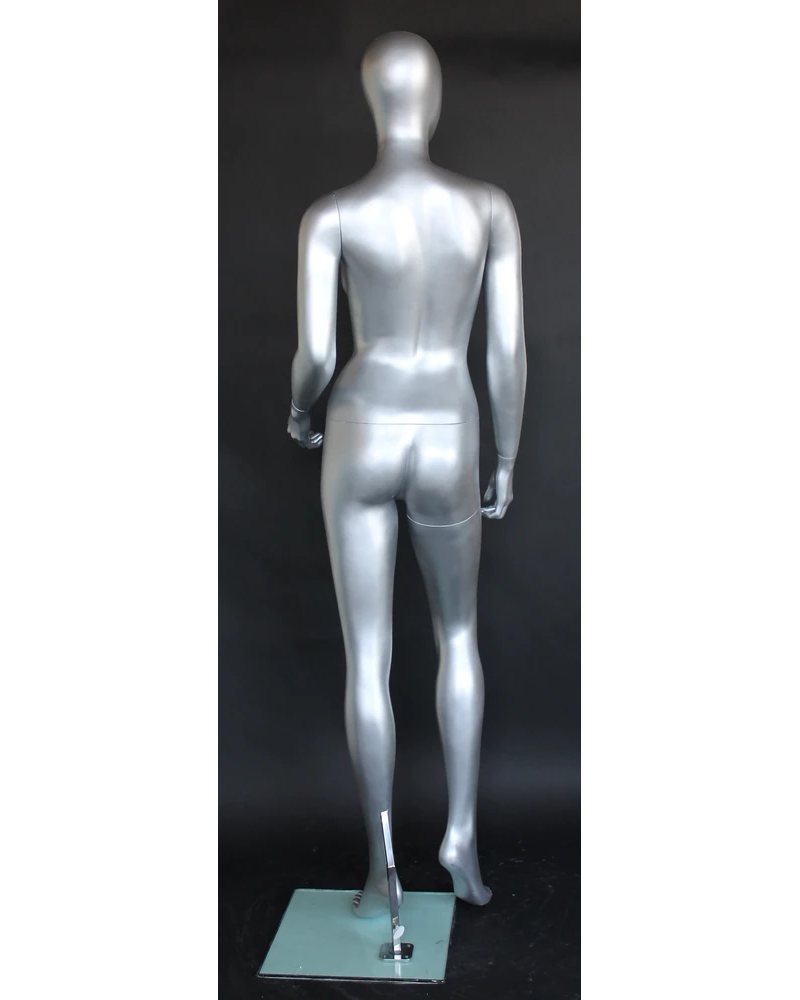 Twisted-torso egghead female mannequin in matte silver, SFW43E-ST