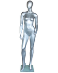 Twisted-torso egghead female mannequin in matte silver, SFW43E-ST