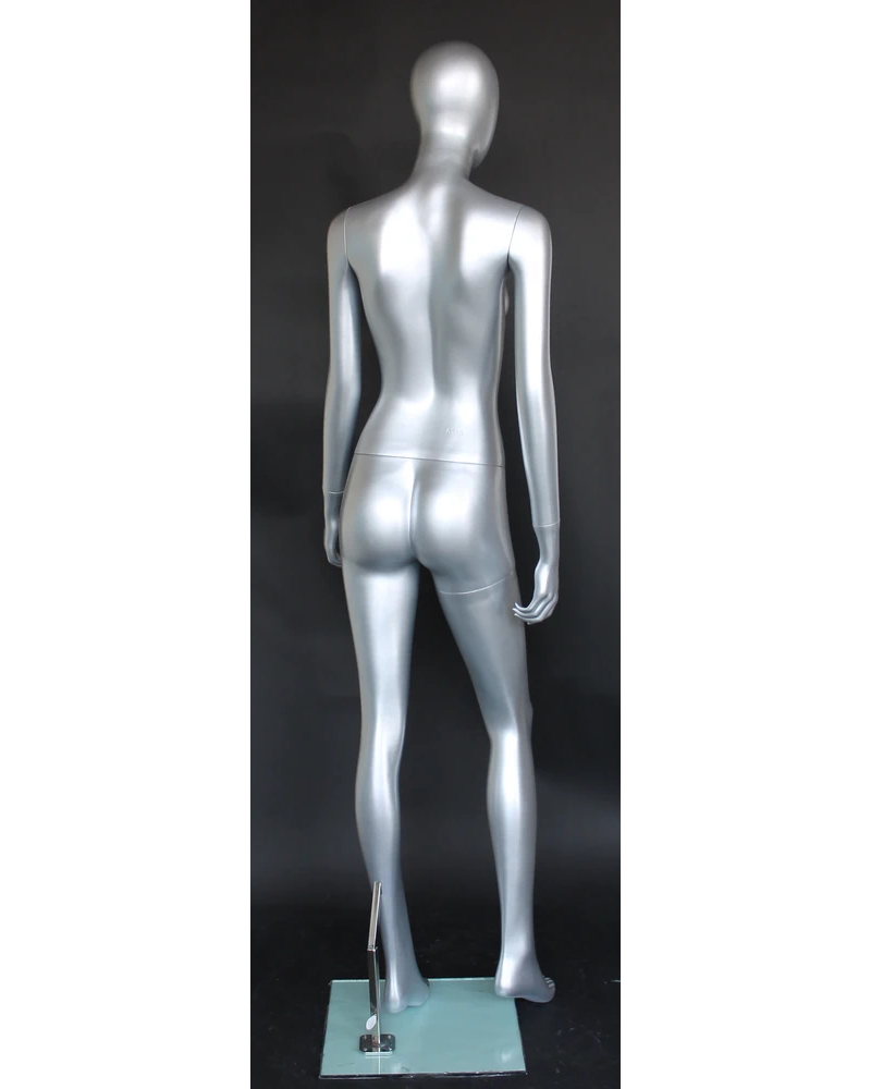 Walking-pose egghead female mannequin in matte silver, size 2, SFW46E-ST