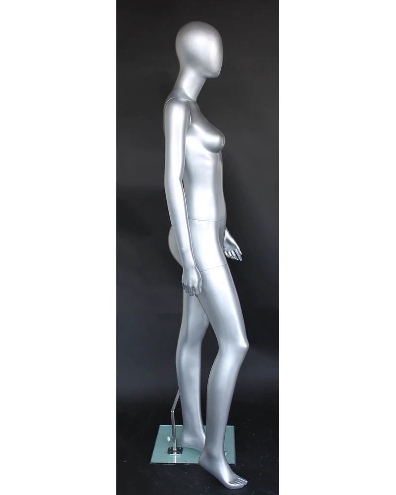 Walking-pose egghead female mannequin in matte silver, size 2, SFW46E-ST