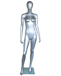 Walking-pose egghead female mannequin in matte silver, size 2, SFW46E-ST