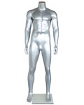 Compact muscular headless male mannequin in matte silver, STM051-ST