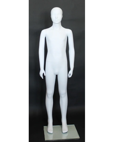 Abstract featured-face child mannequin in matte white, ages 8 to 10, CM10-WT
