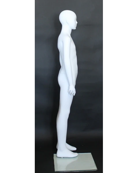 Abstract featured-face child mannequin in matte white, ages 8 to 10, CM10-WT