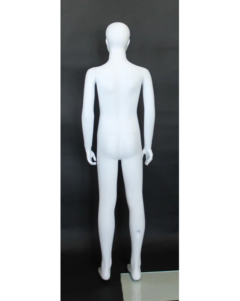 Abstract featured-face child mannequin in matte white, ages 8 to 10, CM10-WT