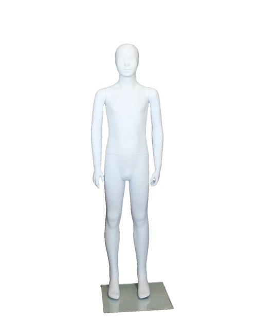 Abstract featured-face child mannequin in matte white, ages 8 to 10, CM10-WT