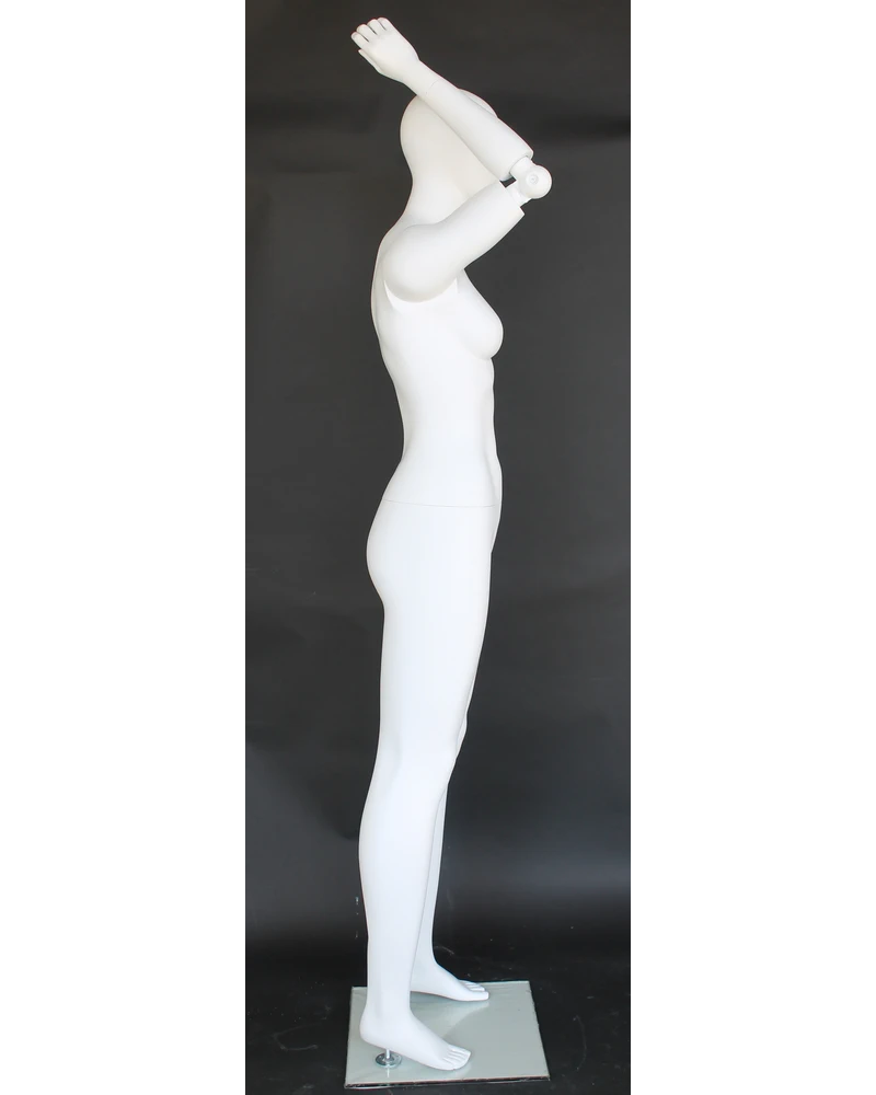 Bendable-arm standing egghead female mannequin in matte white, SFW38E-WT