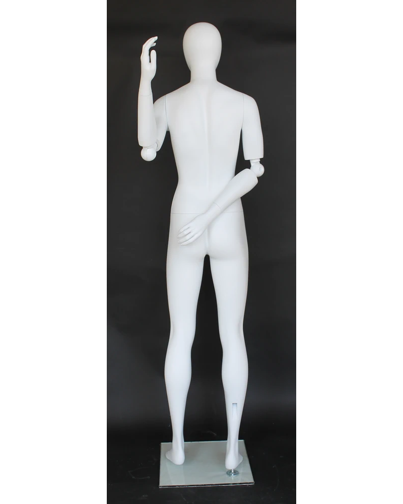 Bendable-arm standing egghead female mannequin in matte white, SFW38E-WT