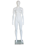 Bendable-arm standing egghead female mannequin in matte white, SFW38E-WT