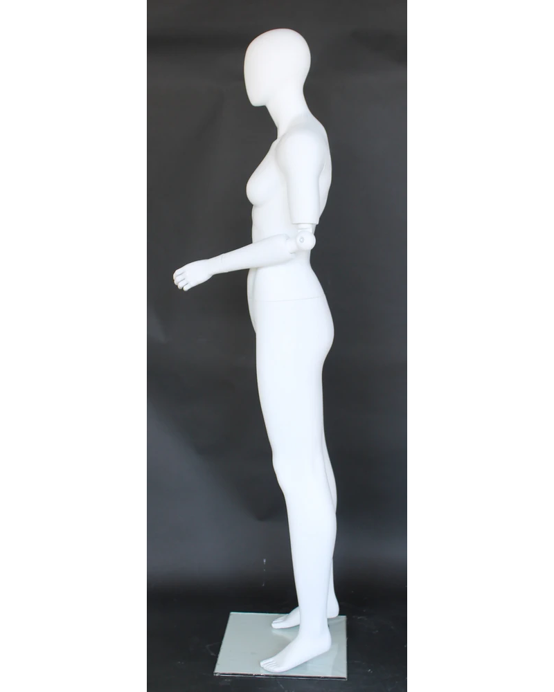 Bendable-arm standing egghead female mannequin in matte white, SFW38E-WT