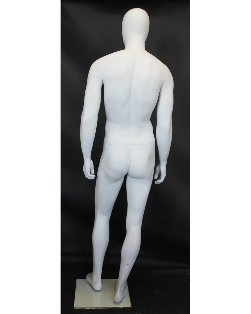 Athletic walking-pose egghead male mannequin in matte white, SFM21E-WT
