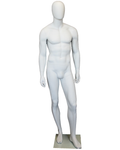 Athletic walking-pose egghead male mannequin in matte white, SFM21E-WT