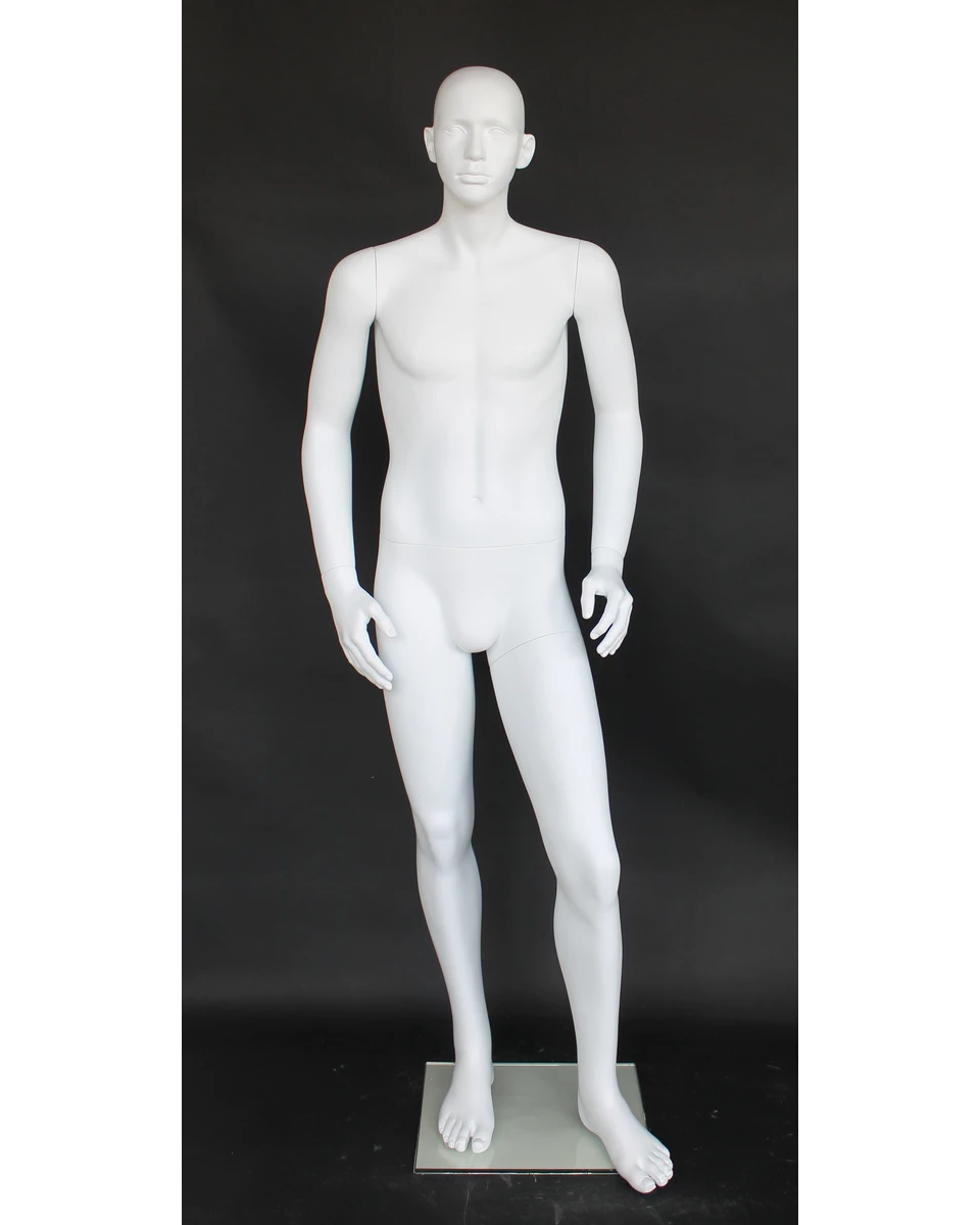 Small-size featured-face male mannequin in matte white, CB19-WT