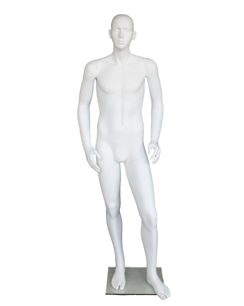 Small-size featured-face male mannequin in matte white, CB19-WT