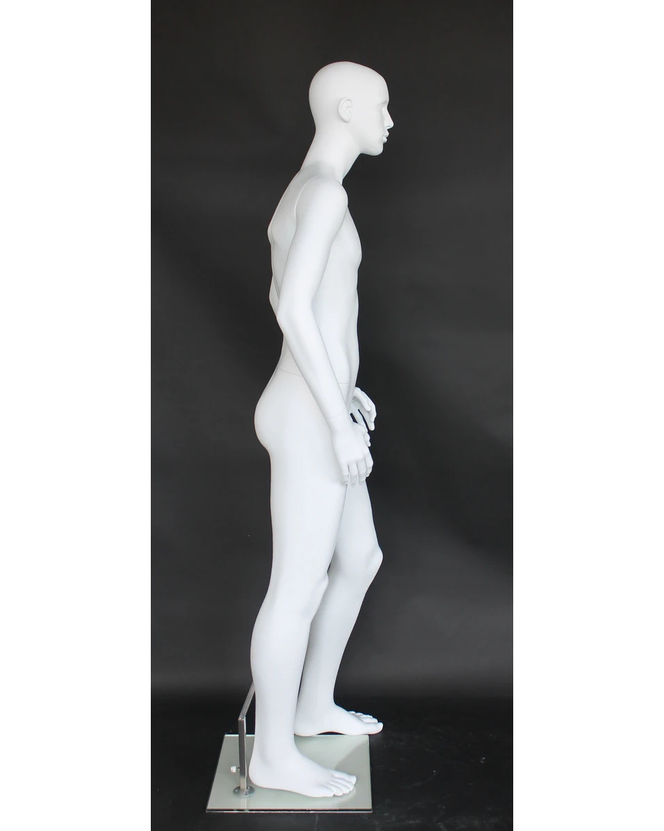 Small-size featured-face male mannequin in matte white, CB19-WT