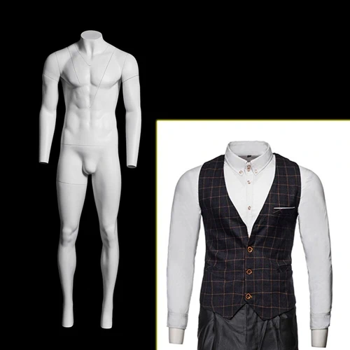 Ghost full body male mannequin with rolling metal base in matte white