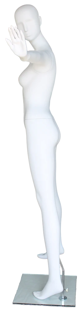Extended-arm abstract female mannequin in matte white