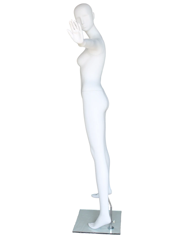 Extended-arm abstract female mannequin in matte white