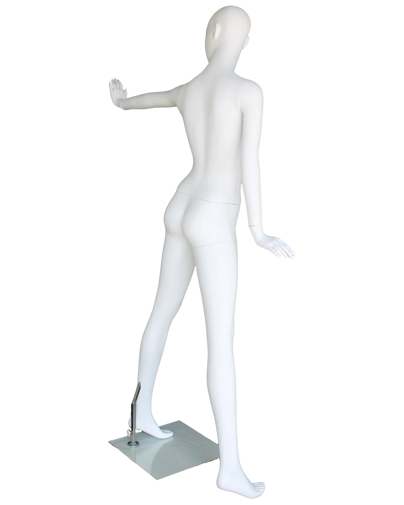 Extended-arm abstract female mannequin in matte white