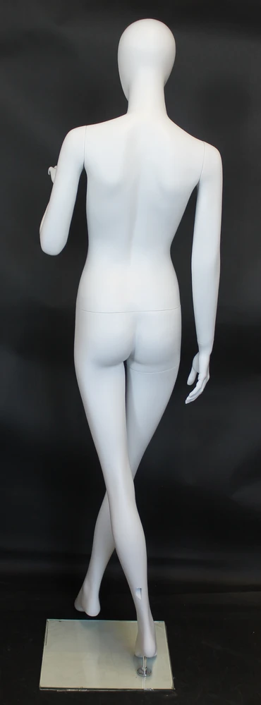 Crossed-leg egghead female mannequin in matte white