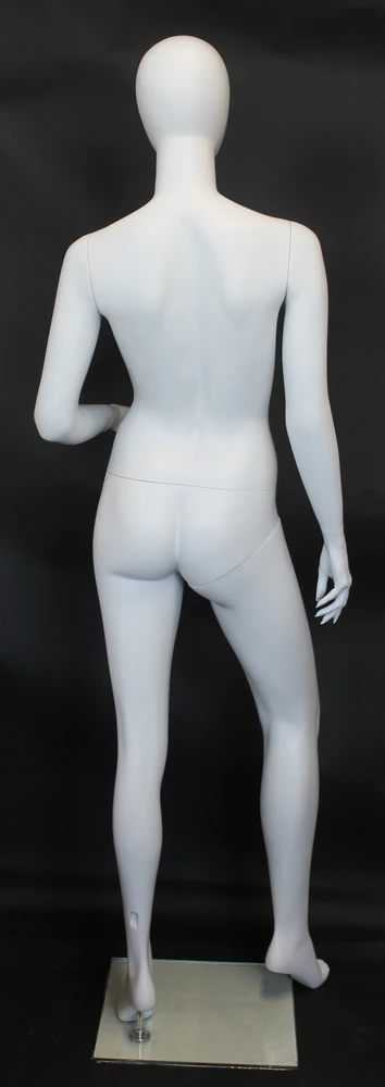 Bent-left-arm egghead female mannequin in matte white