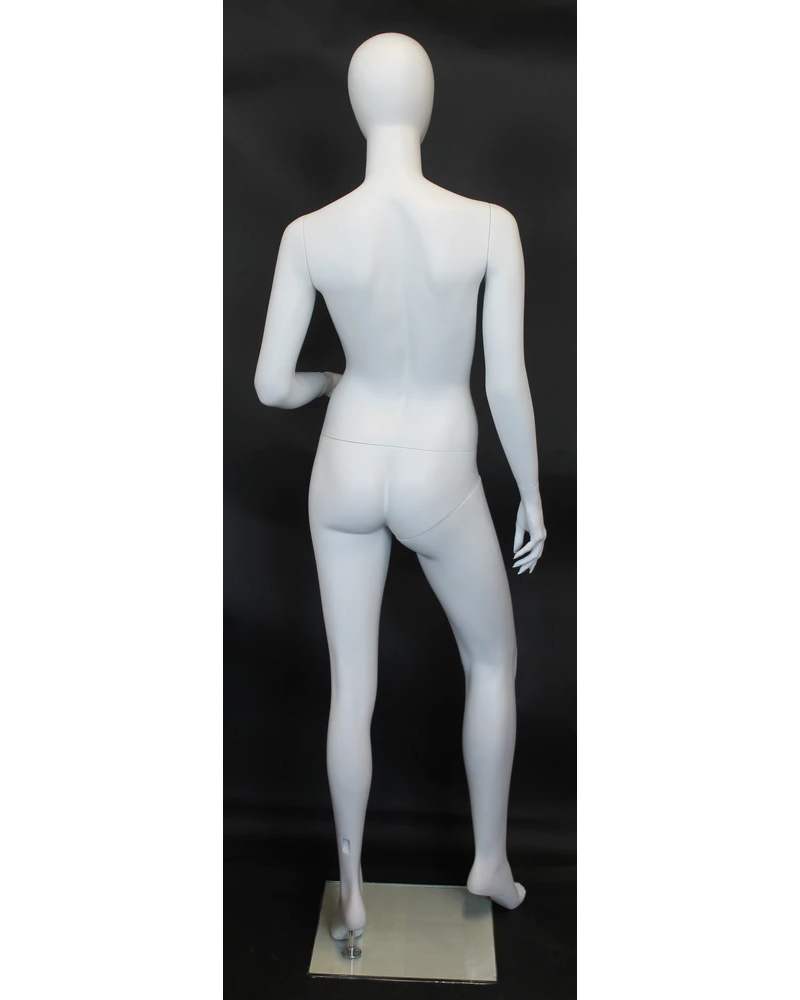 Bent-left-arm egghead female mannequin in matte white