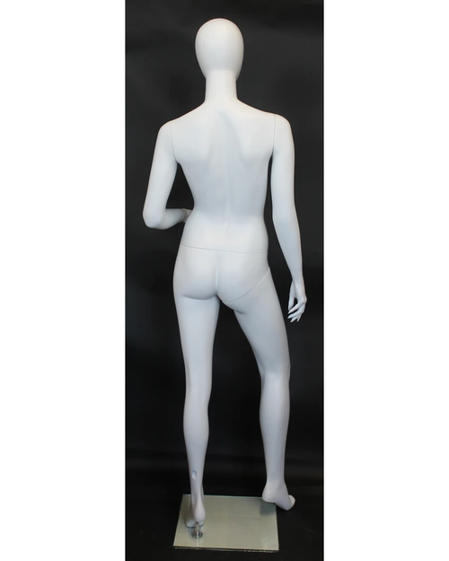 Bent-left-arm egghead female mannequin in matte white