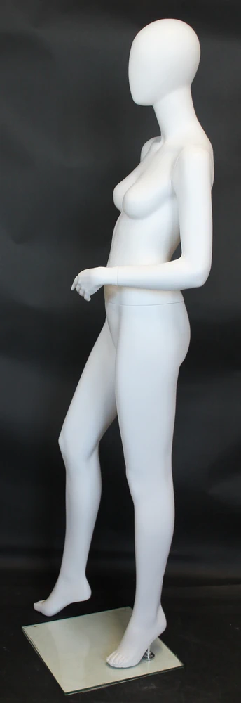 Bent-left-arm egghead female mannequin in matte white