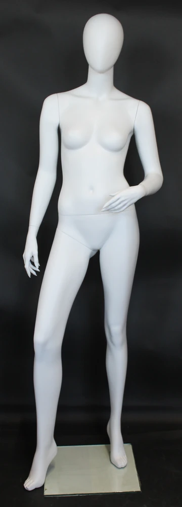 Bent-left-arm egghead female mannequin in matte white
