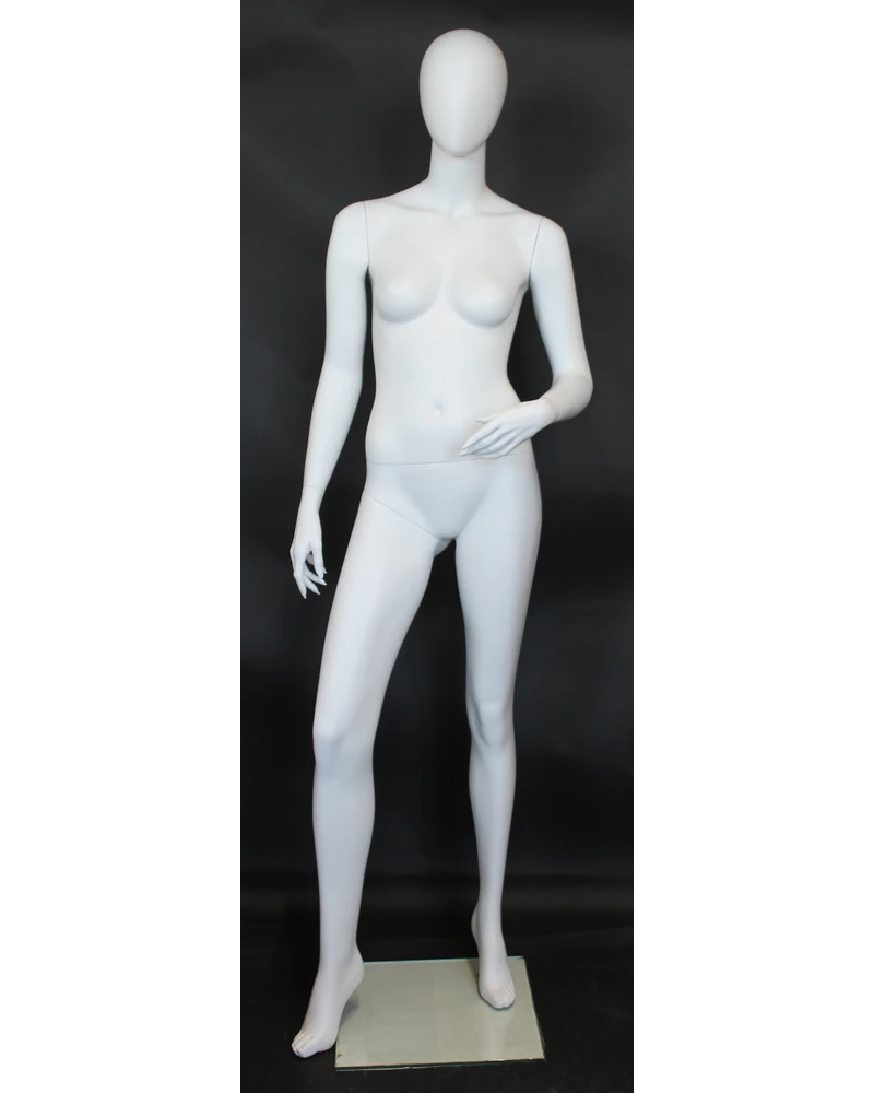 Bent-left-arm egghead female mannequin in matte white