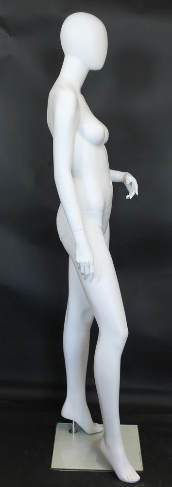 Bent-left-arm egghead female mannequin in matte white